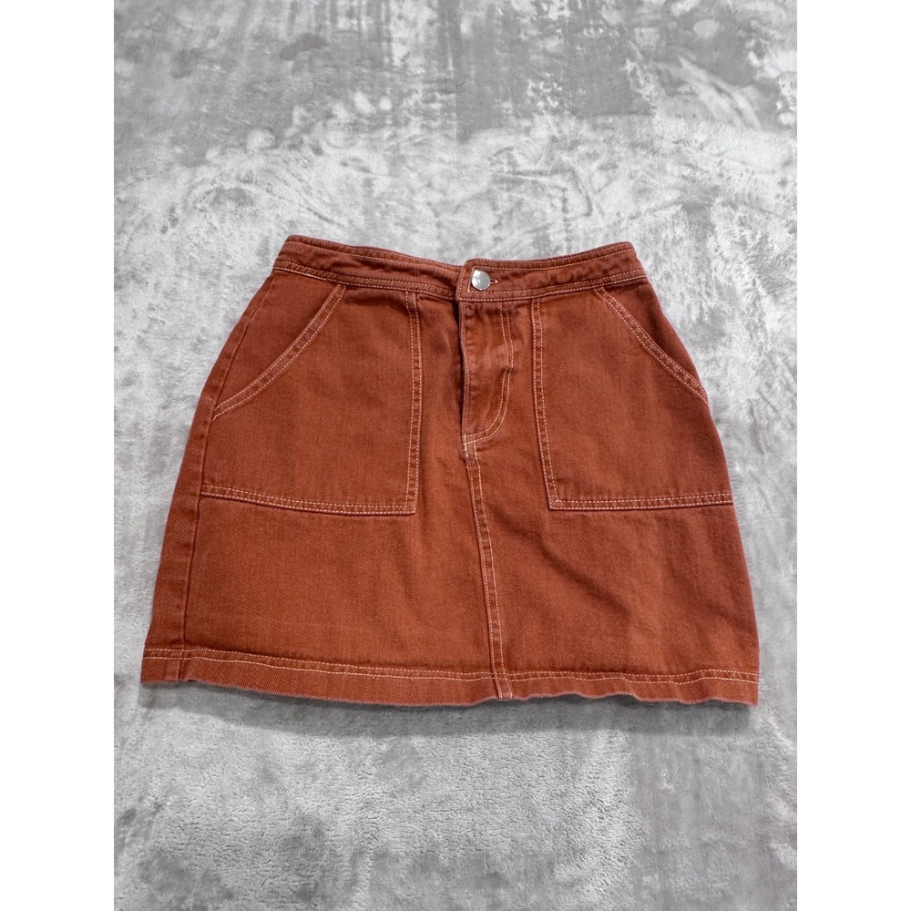 Sofi Angel Denim Mini Skirt Womens Size Small Rust Pockets Zipper Button EUC